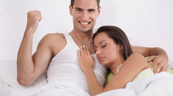 a woman in bed with a man of increased potential